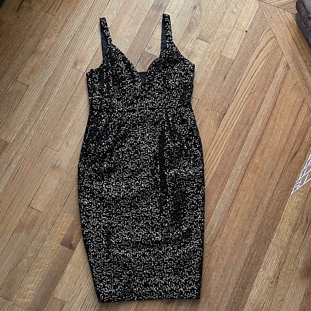 Jill Jill Stuart Black and Gold Sequin Mini Dress